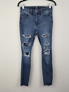 Hollister Distressed High Rise Super Skinny Raw Hem Jean